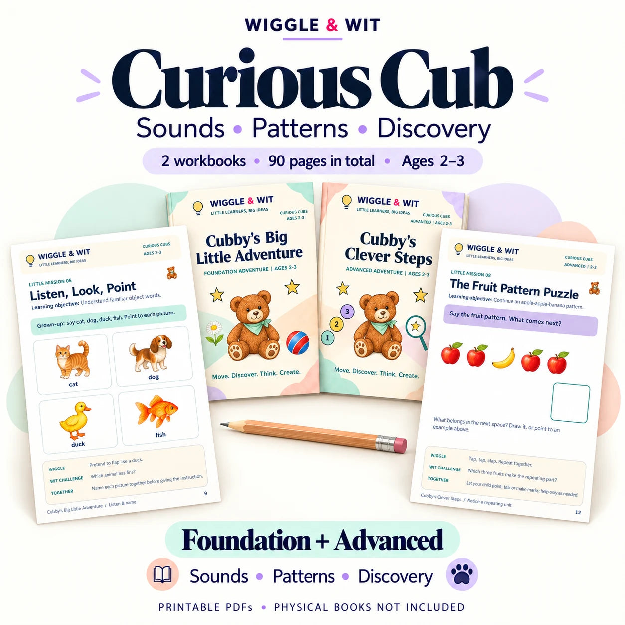 Curious Cubs printable learning collection for ages 2–3