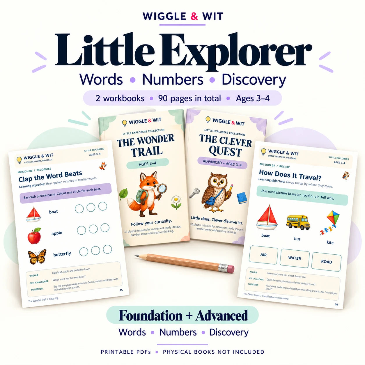 Little Explorers printable learning collection for ages 3–4